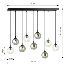 COSMO 9-Lichts Hanglamp – Zwart Staal met Mix van Transparant en Smoke Glazen Kappen