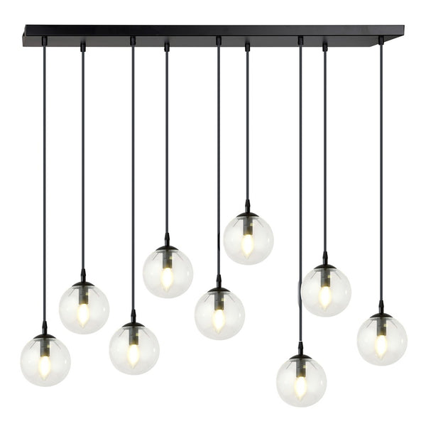 COSMO 9-Lichts Hanglamp – Zwart Staal met Transparante Glazen Kappen