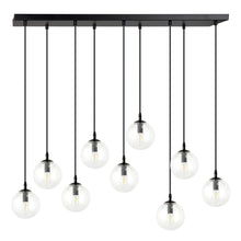 COSMO 9-Lichts Hanglamp – Zwart Staal met Transparante Glazen Kappen