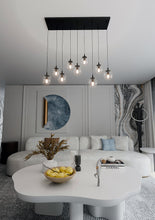 COSMO 9-Lichts Hanglamp – Zwart Staal met Transparante Glazen Kappen