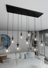COSMO 9-Lichts Hanglamp – Zwart Staal met Transparante Glazen Kappen