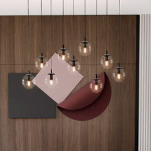 COSMO 9-Lichts Hanglamp – Zwart Staal met Transparante Glazen Kappen