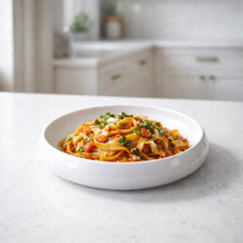 pastabord wit met maaltijd presentatie