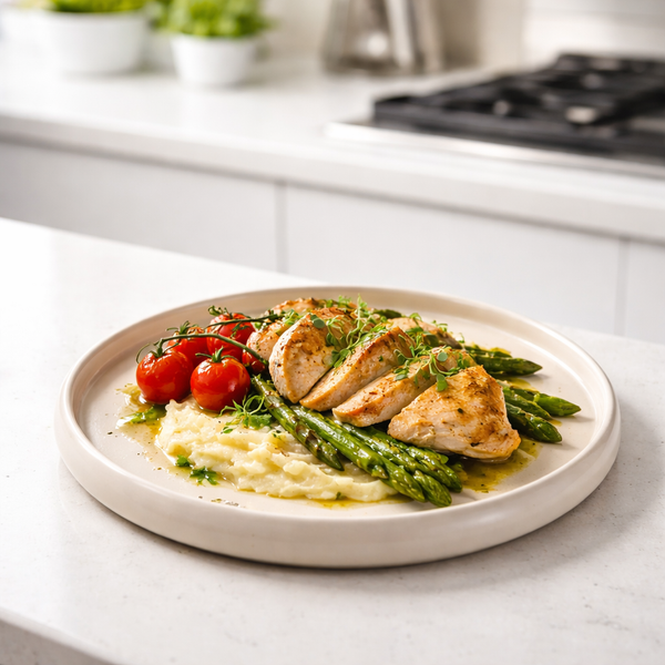 dinerbord met kip en groenten presentatie