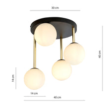 Plafondlamp DOLCE 4-lichts Opal | Zwart & Goud