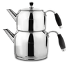 Ferveo Beyza Theepotset 1,0/3,0 Liter – RVS Dubbele Turkse Theeketel Zilver
