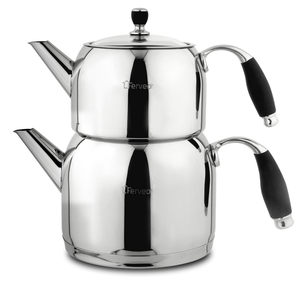 Ferveo Beyza Theepotset 1,0/3,0 Liter – RVS Dubbele Turkse Theeketel Zilver