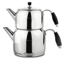 Ferveo Beyza Theepotset 1,0/3,0 Liter – RVS Dubbele Turkse Theeketel Zilver