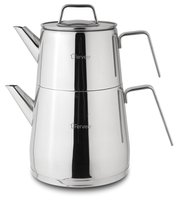 Ferveo Noya Theepotset 1,0/2,0 Liter – RVS Dubbele Turkse Theeketel Zilver