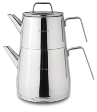Ferveo Noya Theepotset 1,0/2,0 Liter – RVS Dubbele Turkse Theeketel Zilver