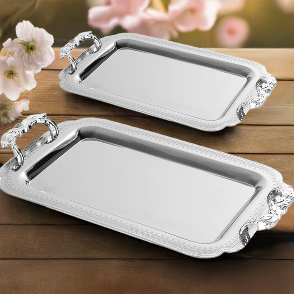 2-delige Dienblad Set – RVS met Metal-look Plastic Handvaten 01 – detailfoto 2