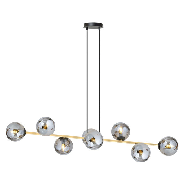 Design Plafondlamp GRAVITY – Zwart, Goud & Rookglas – 8-Lichts Hanglamp