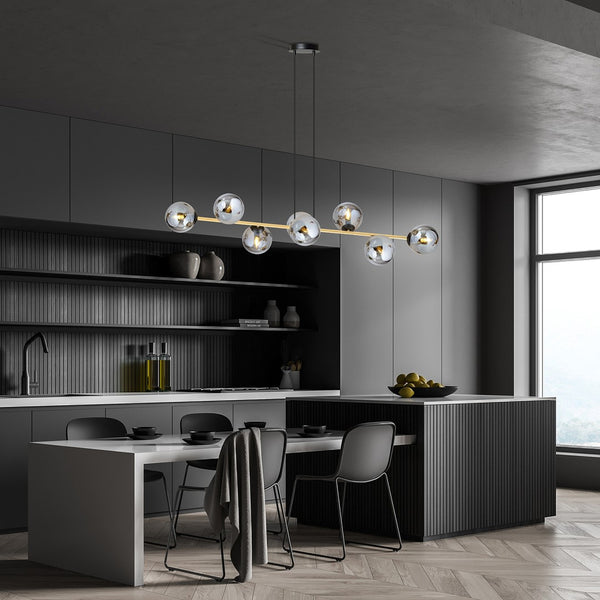Design Plafondlamp GRAVITY – Zwart, Goud & Rookglas – 8-Lichts Hanglamp