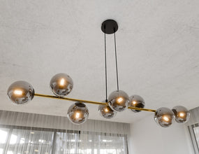 Design Plafondlamp GRAVITY – Zwart, Goud & Rookglas – 8-Lichts Hanglamp
