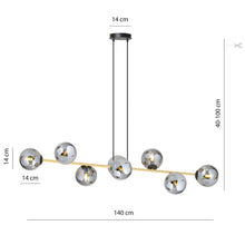 Design Plafondlamp GRAVITY – Zwart, Goud & Rookglas – 8-Lichts Hanglamp