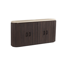 Kimberly Dressoir – 180x40x85 cm – Flintstone Look Steen met Bruin MDF Fronten