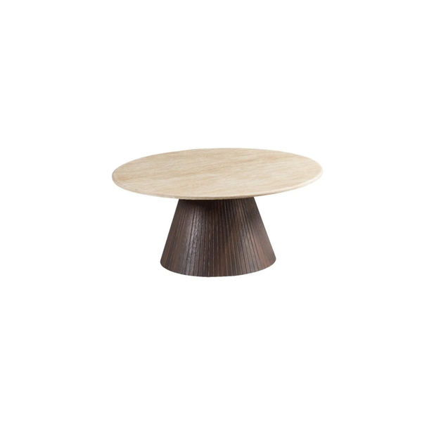 Kimberly Ronde Eettafel – Ø110 cm – Flintstone Look Steen met Bruin MDF Onderstel