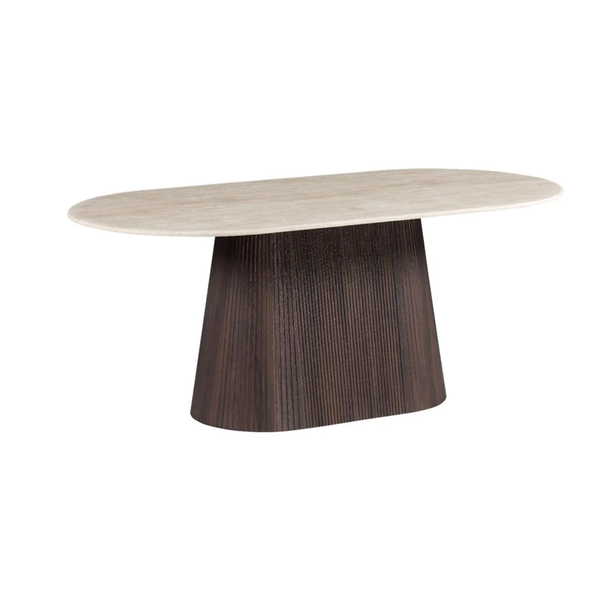Kimberly Eettafel – Ovaal 220x110 cm – Flintstone Look Steen met Bruin MDF Onderstel
