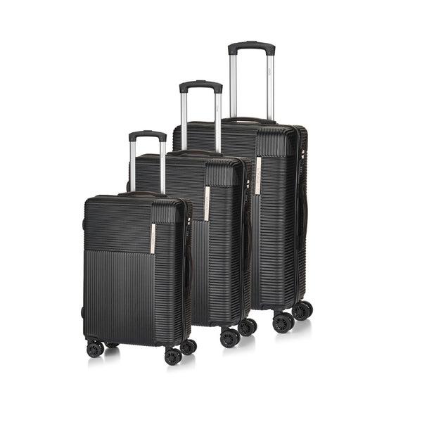 zwarte harde kofferset met 360 graden wielen