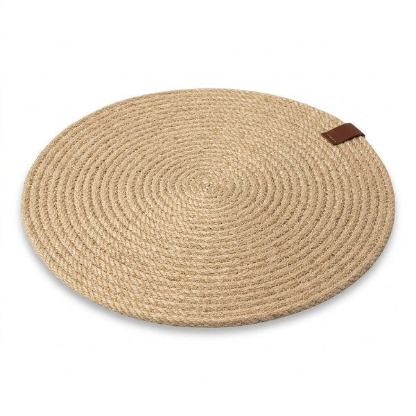 Ronde gevlochten jute placemat in naturel, Ø38 cm, boho stijl