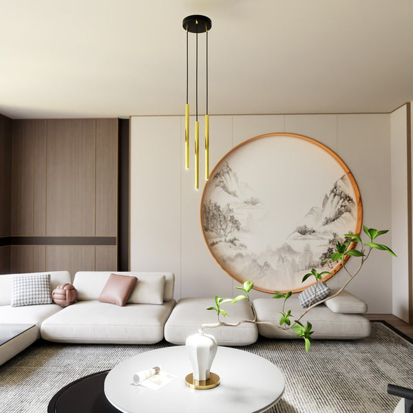 SELTER Design Hanglamp – 3-Lichts Rond Zwart Goud – Minimalistische Moderne Plafondlamp
