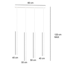 SELTER Design Hanglamp – 4-Lichts Minimalistische Zwarte Plafondlamp – Slanke Industriële Look