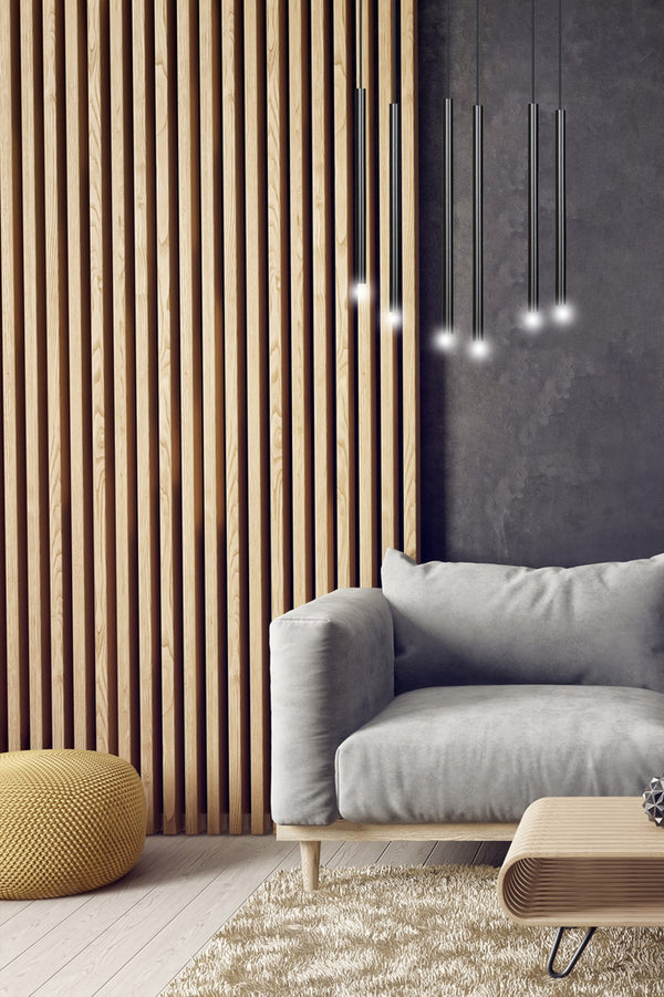 SELTER Design Hanglamp – 6-Lichts Minimalistische Zwarte Plafondlamp – Modern Lineair Ontwerp