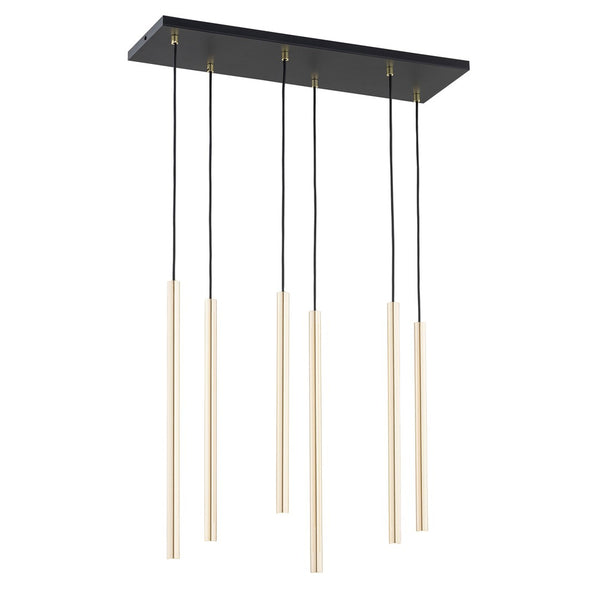 SELTER Design Hanglamp – 6-Lichts Zwart Goud – Minimalistische Luxe Plafondlamp Rechthoekig