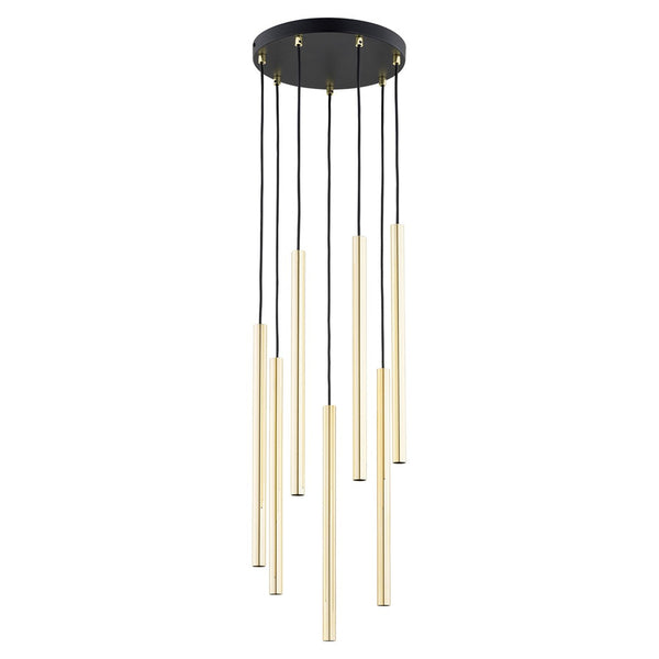 SELTER Design Hanglamp – 7-Lichts Rond Zwart Goud – Luxe Minimalistische Plafondlamp